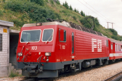 HGe 4/4 II 103 in Tschamut-Selva. 1988