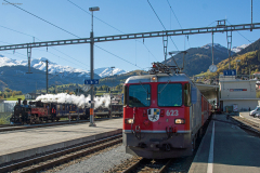 Dampf am Oberalppass - Steam on the Oberalp Pass - Sonderzug mit HG 3/4 4 der DFB, Ge 4/4 II 623 der RhB, Disentis/Mustér