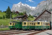 Wengernalpbahn WAB - priv. Fotofahrt, Parade mit historischen BDhe 4/4 und He 2/2 in Grindelwald Grund